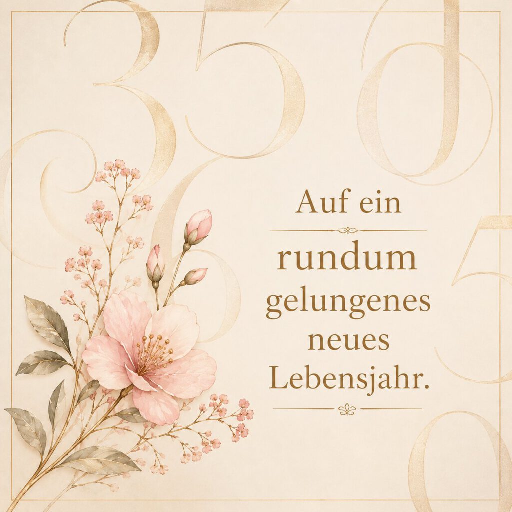 Kirschblütenzweig mit goldener Zahlen-Deko: Auf ein rundum gelungenes neues Lebensjahr