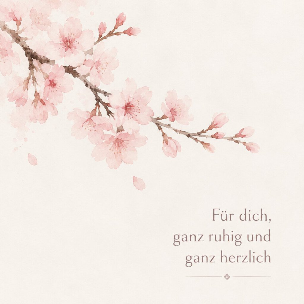 Kirschblütenzweig auf cremefarbenem Hintergrund: Für dich, ganz ruhig und ganz herzlich