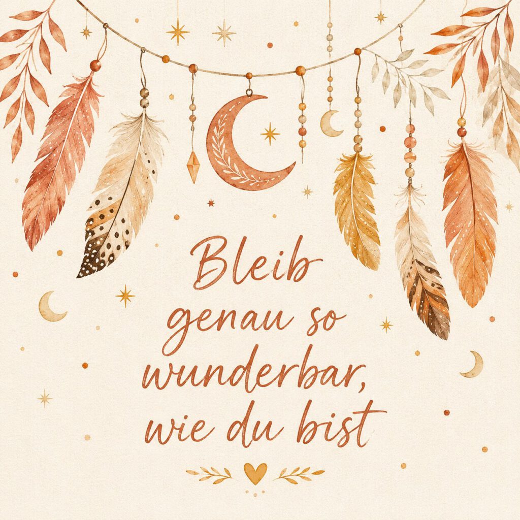 Boho-Federn und Mondmotiv: Bleib genau so wunderbar, wie du bist
