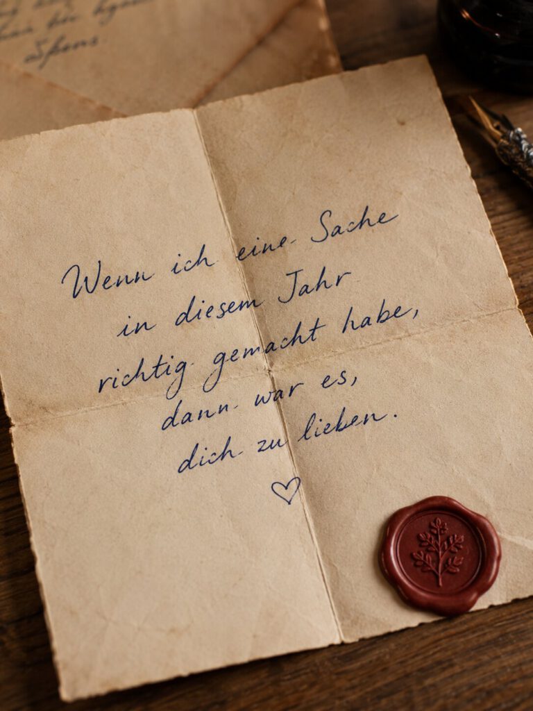 Handschriftlicher Liebesbrief mit rotem Wachssiegel: Wenn ich eine Sache in diesem Jahr richtig gemacht habe, dann war es, dich zu lieben