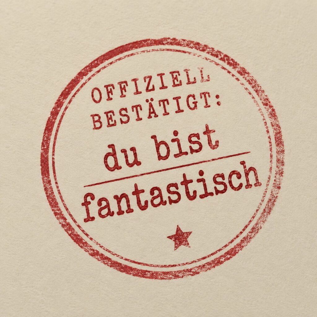 Roter Rundstempel-Abdruck auf Papier: Offiziell bestätigt, du bist fantastisch