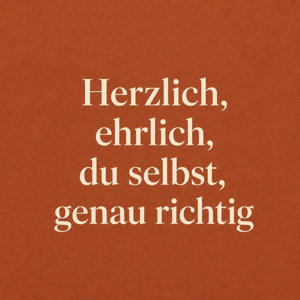 Zitate-Bild auf Terrakotta-Hintergrund: Herzlich, ehrlich, du selbst, genau richtig